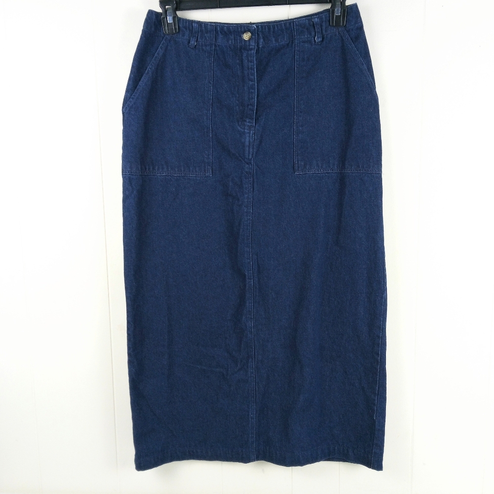 Mountain Lake Denim Midi Skirt Size 12 Blue Minimalist Modest Boho Cottagecore - Picture 10 of 10